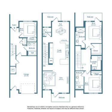Rendering of the Panorama floor plan with 3 bedroom[s] and 3.5 bathroom[s] at Weathervane