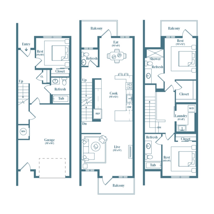 Rendering of the Panorama floor plan with 3 bedroom[s] and 3.5 bathroom[s] at Weathervane